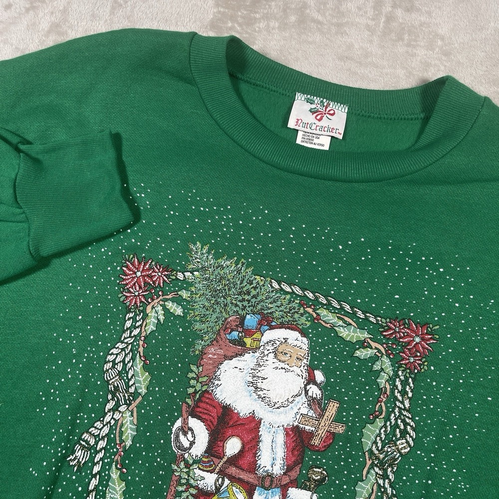 Vtg 90's‎ Nutcracker Christmas Sweatshirt Size M Green Christmas Santa Claus